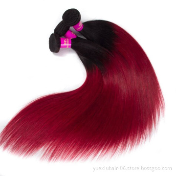 CELIE 100% Virgin Unprocessed Cuticle Aligned Hair Bundles Mink 1B/Red Ombre Straight Hair Extensions